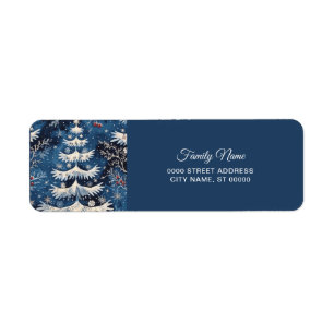 Blue White Christmas Tree Holiday Return Address