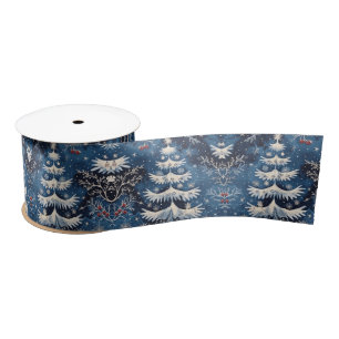 Blue White Christmas Tree Holiday Satin Ribbon