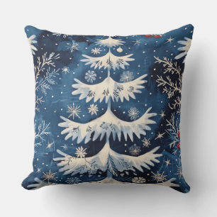 Blue White Christmas Tree Holiday Throw Pillow