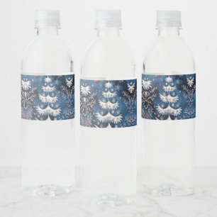 Blue White Christmas Tree Holiday Water Bottle Label