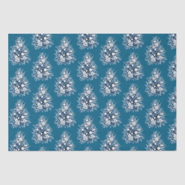 Blue White Christmas Tree Tissue Paper (Front)