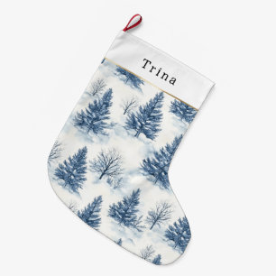 Blue White Christmas Trees Large Christmas Stocking