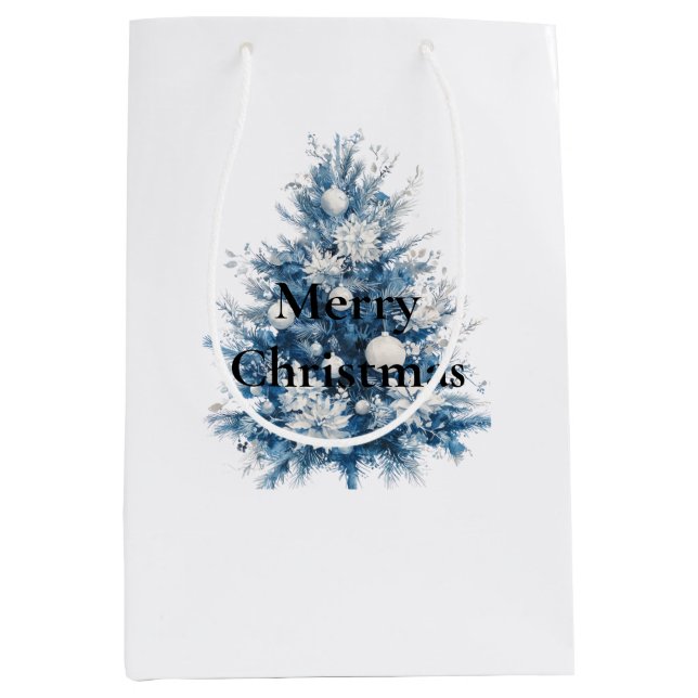 Blue White Christmas Trees Medium Gift Bag (Front)