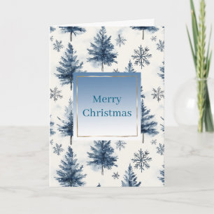 Blue White Christmas Trees Snowflakes Card