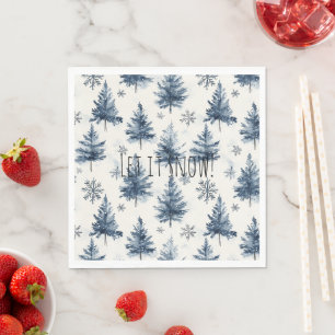 Blue White Christmas Trees Snowflakes Napkin