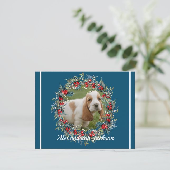 Blue White Christmas Your photo Modern Holiday Card (Standing Front)