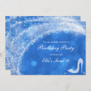 Blue & White Cinderella Sparkle High Heel Party Invitation