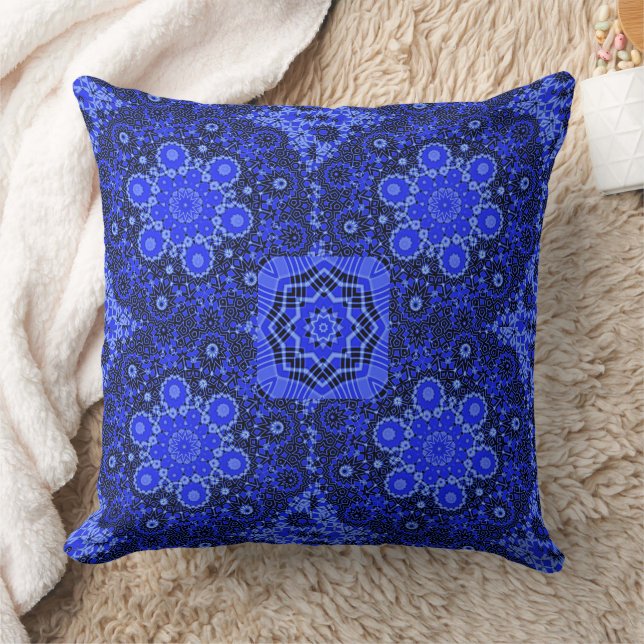 Blue White Circle Flowers  Cushion (Blanket)