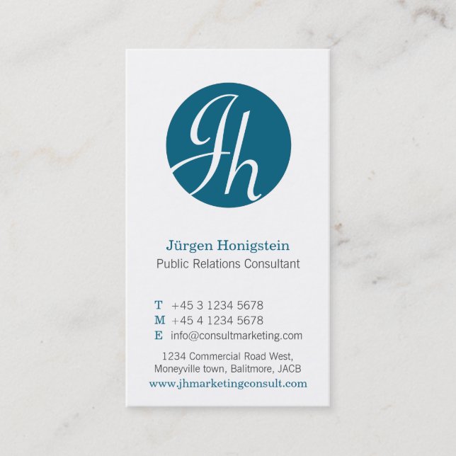 Blue & white circle initial modern business card (Front)
