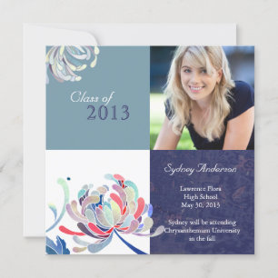 Blue + White Class of 2013 Girl Photo Graduation Invitation