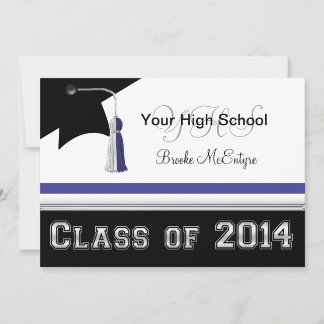 Blue & White Class of 2014 Graduation Invitation (Front)