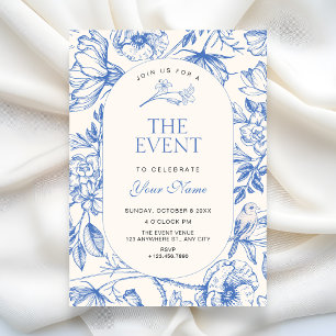 Blue white Classic artistic floral Invitation