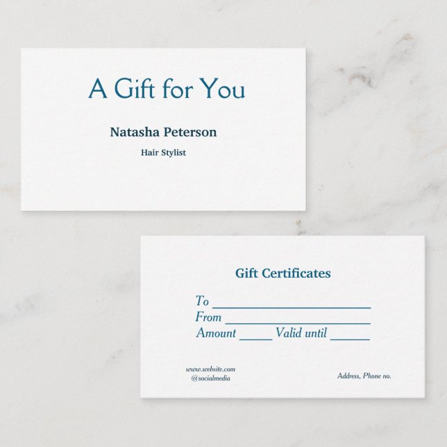 blue white classic business certificates gift cert (Front/Back)