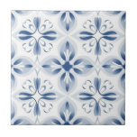 Blue white classic floral pattern tile<br><div class="desc">White background.  Decorated with classic retro style blue florals</div>