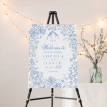 Blue White Classic French Floral Welcome Wedding 