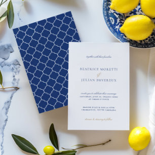 Blue & White Classic Mediterranean Tile Wedding Invitation
