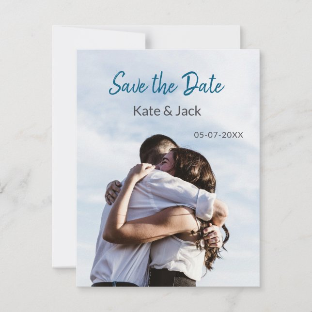 BLUE WHITE CLASSIC SCAN QR SAVE THE DATE CARD (Front)