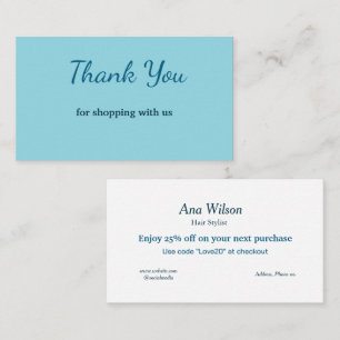 Blue white classic thank you business cards
