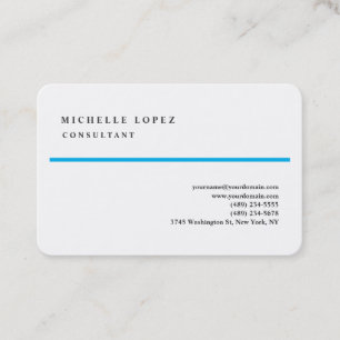 Blue White Classical Elegant Plain Professional Business Card