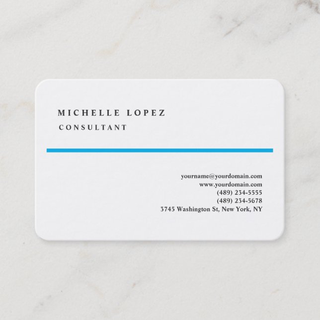 Blue White Classical Elegant Plain Professional Business Card (Front)