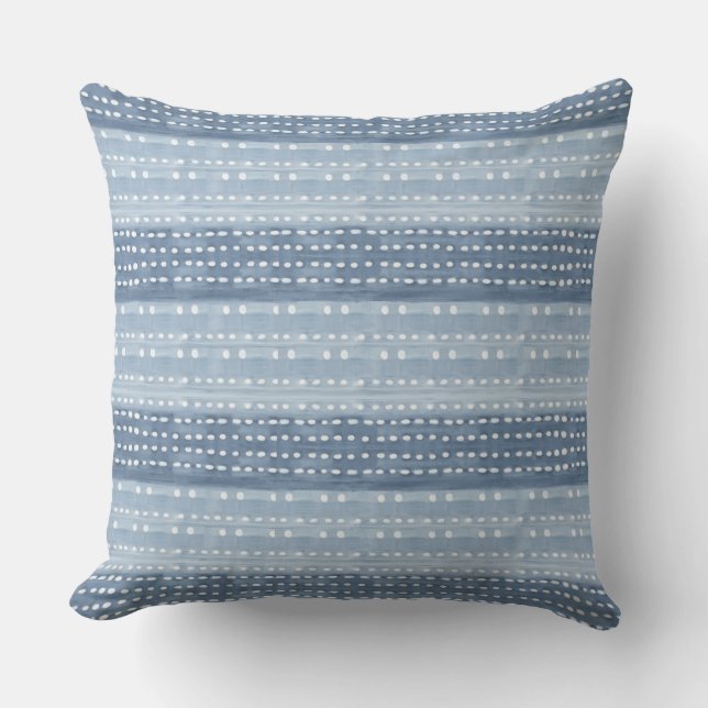 Blue & White Coastal Boho Throw Pillow (Front)