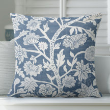 Blue & White Coastal Boho Throw Pillow
