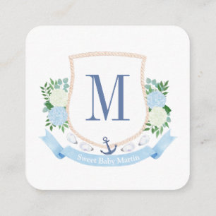 Blue White Coastal Crest Bring A Book Baby Shower Enclosure Card