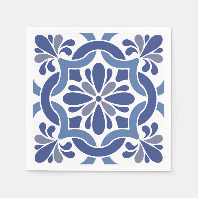 Blue & White Coastal Mediterranean Wedding Napkin (Front)