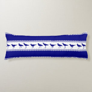 Blue White Coastal Sandpiper Bird Stripes Body Cushion