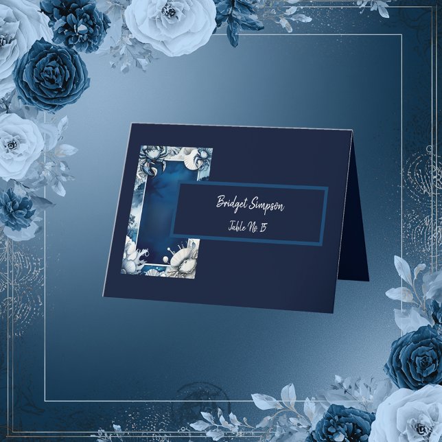 blue & white coastal vibe Wedding seating card (Creator Uploaded)