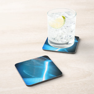 Blue White Cold Light on Glass Coaster
