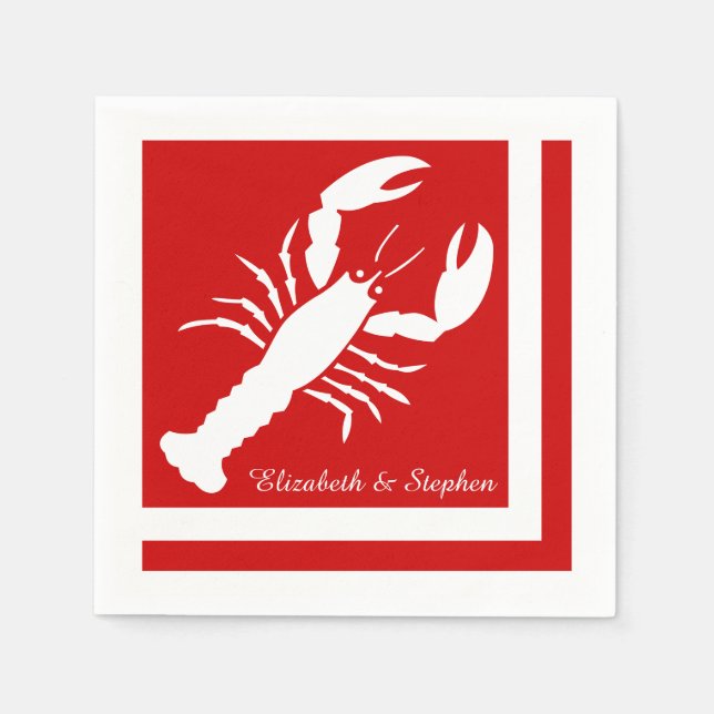 Blue | White Colour Blocked Lobster Monogram | Nam Napkin (Front)