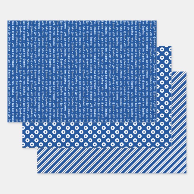 Blue & White Coordinated Geometric & "With Love" Wrapping Paper Sheet (Set)