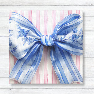 Blue & White Coquette Bow on Pink Stripes Canvas Print