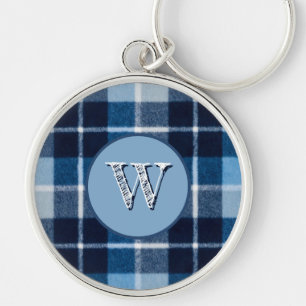 Blue White Cosy Plaid Flannel Key Ring