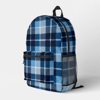 Blue White Cosy Plaid Flannel Printed Backpack