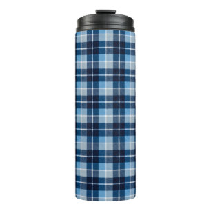 Blue White Cosy Plaid Flannel Thermal Tumbler