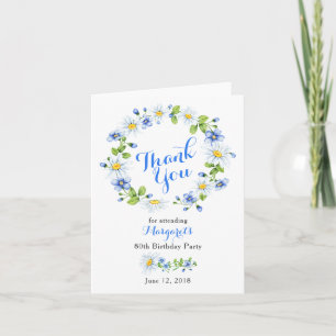 Blue White Country Daisy 80th Birthday Thank You Card