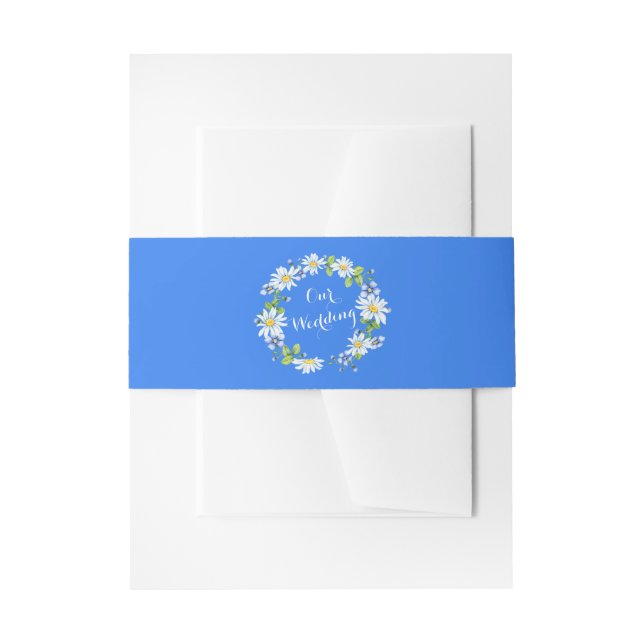 Blue White Country Daisy Floral Wedding Invitation Belly Band (Front Example)