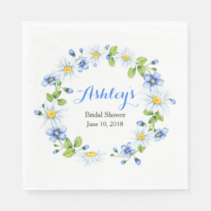 Blue White Country Daisy Wreath Bridal Shower Napkin