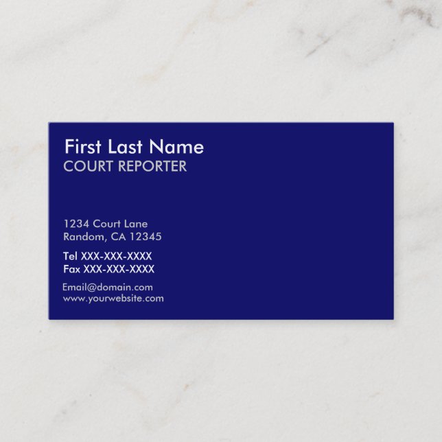 Blue white court reporter custom business cards (Front)