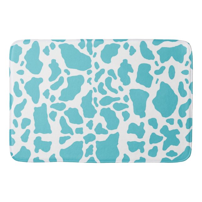 Blue & White Cow Spots Animal Print Pattern Bath Mat (Front)