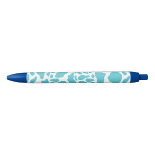 Blue & White Cow Spots Animal Print Pattern Blue Ink Pen