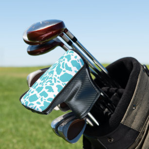 Blue & White Cow Spots Animal Print Pattern Golf Head Cover