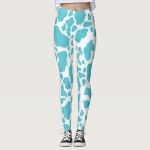 Blue & White Cow Spots Animal Print Pattern Leggings