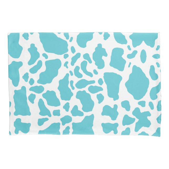 Blue & White Cow Spots Animal Print Pattern Pillowcase (Front)