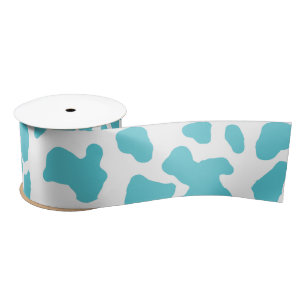 Blue & White Cow Spots Animal Print Pattern Satin Ribbon