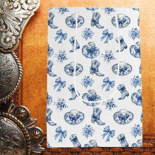 Blue White Cowgirl Boots Bows Toile Chinoiserie Medium Gift Bag