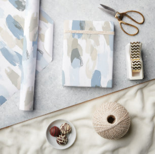 Blue White Cream Abstract Birthday Wrapping Paper