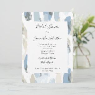Blue White Cream Abstract Bridal Shower Invitation